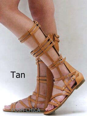 New Tan Gladiator Knee-High Strappy Sandals